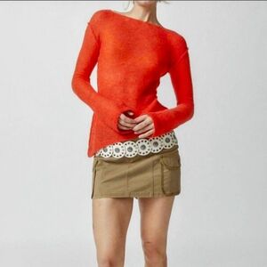 Urban Outfitters Santiago Semi-Sheer Asymmetrical Sweater size XS orange.